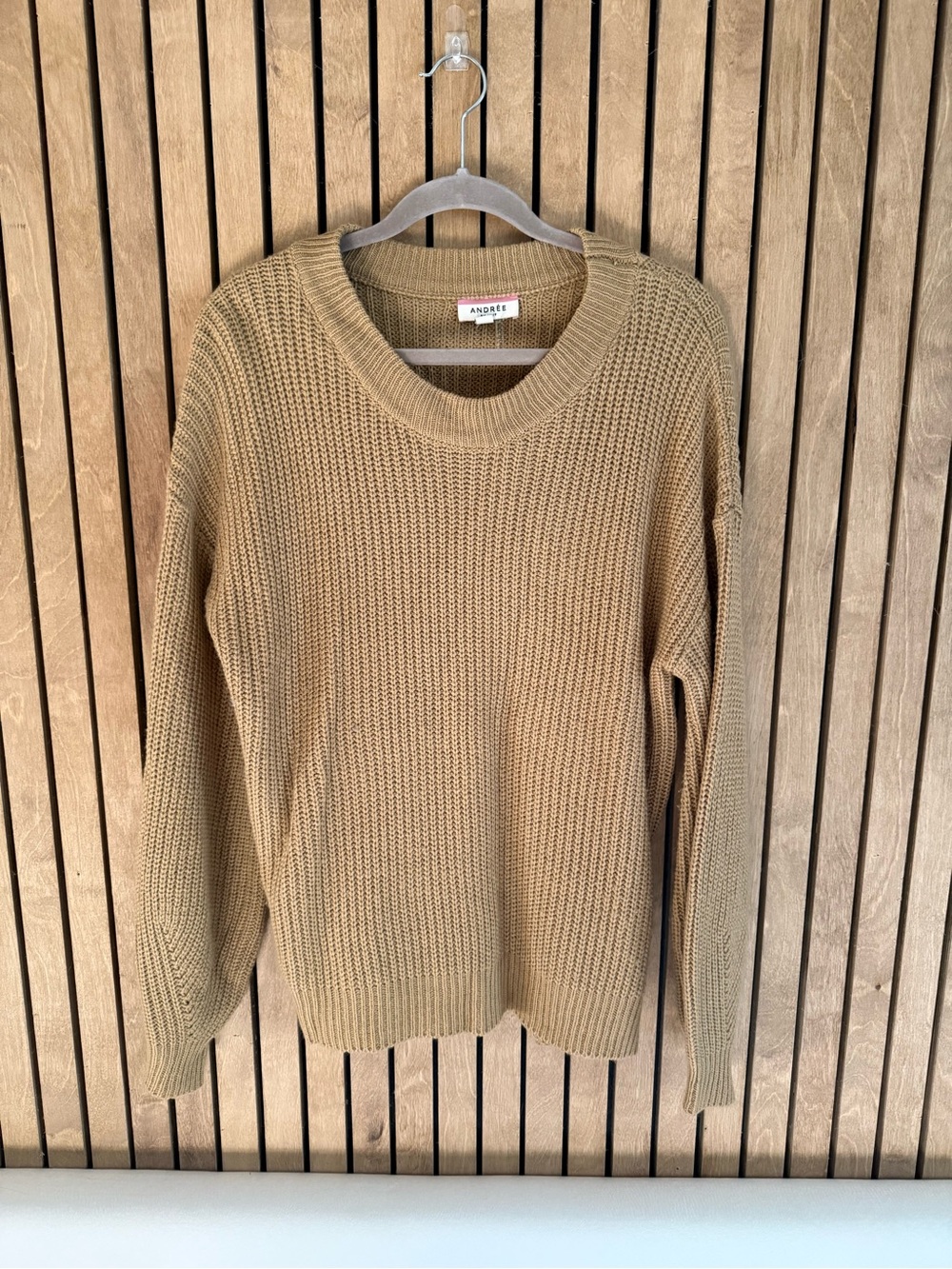 ANDREE BY UNIT Camel Waffle Knit Crewneck Sweater